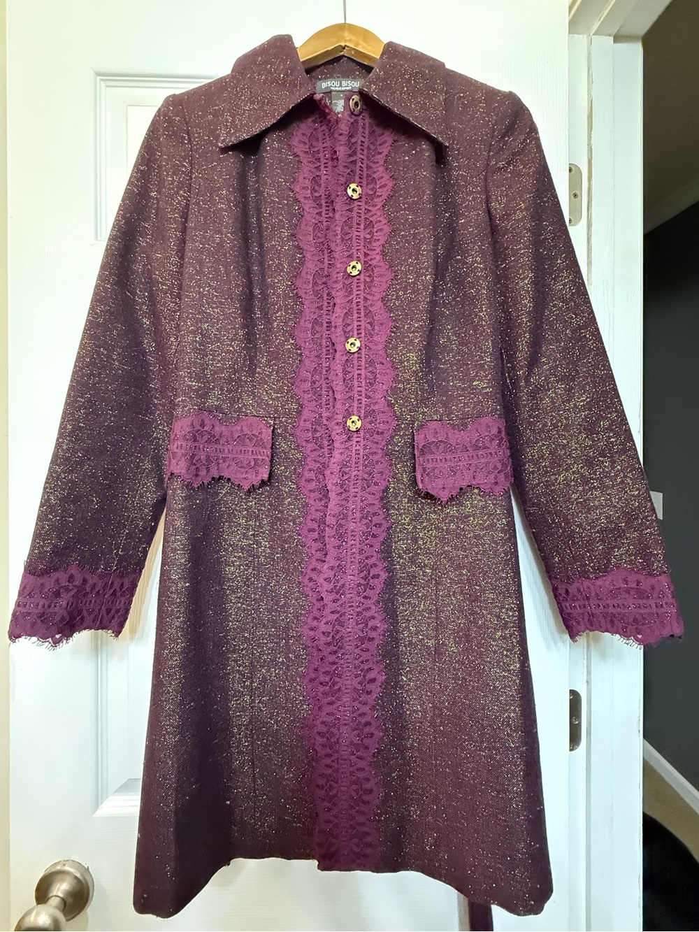Bisou Bisou Purple Metallic Tweed Coat